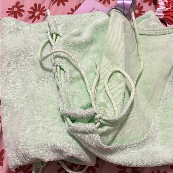 Savage X Fenty Light Green Lace-Up Pajama Top and Bottoms - Picture 12 of 12